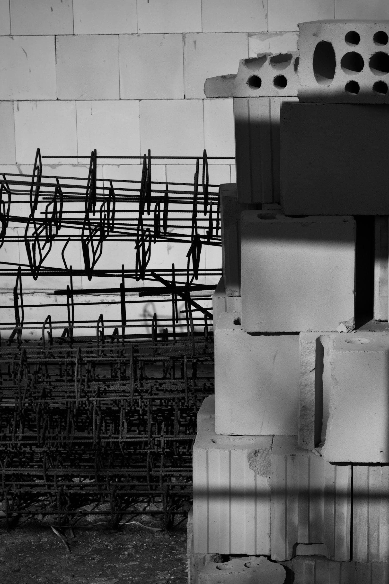 Black-and-white industrial construction materials